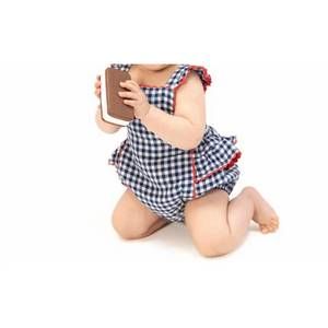 NEW ANGEL DEAR girl's baby ric-rac ruffle sunsuit in navy gingham